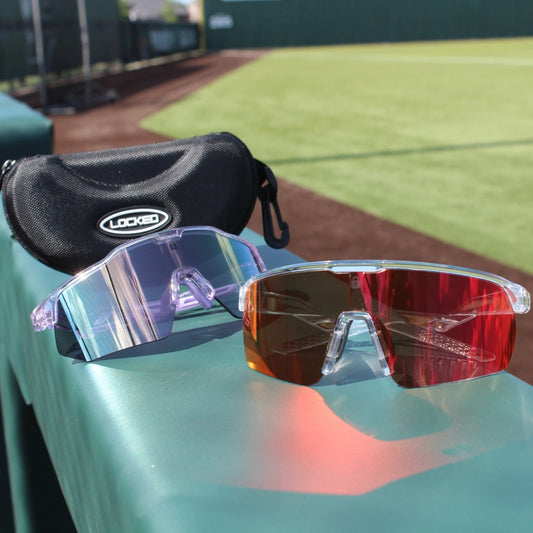 College baseball athlete sliding into second base wearing durable sport sunglasses by Locked Eyewear