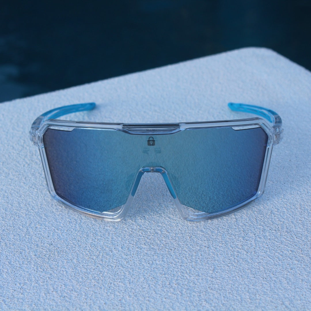 Front view of SlickSlider baseball sport sunglasses featuring polarized lenses and anti-blue light technology, showcasing a sleek design ideal for athletes on the field.