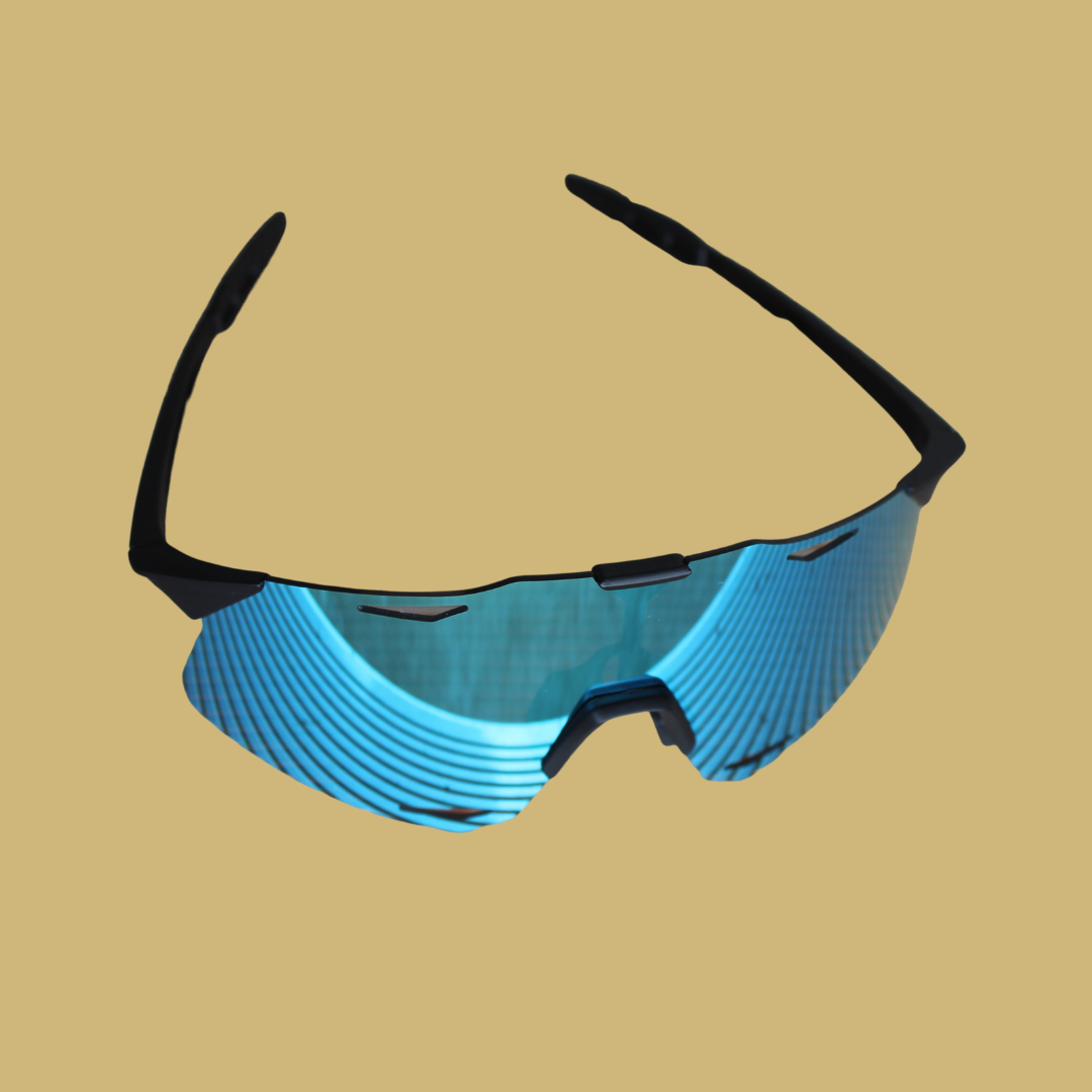 Aerial view of Badger10 baseball performance sunglasses, displaying their innovative design focused on safety and visibility for all levels of play.