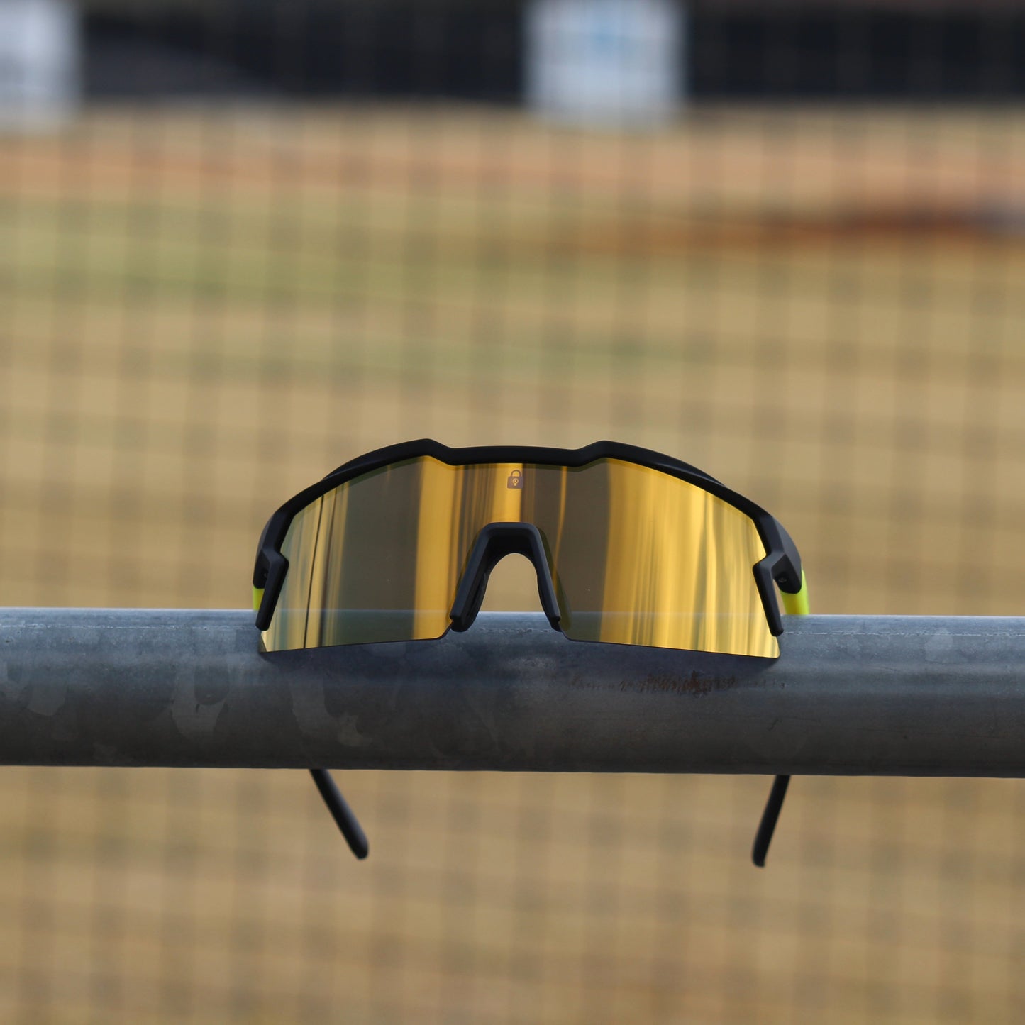 Left-angled view of Locked Eyewear Firefly sunglasses, featuring lightweight frames and scratch-resistant lenses.