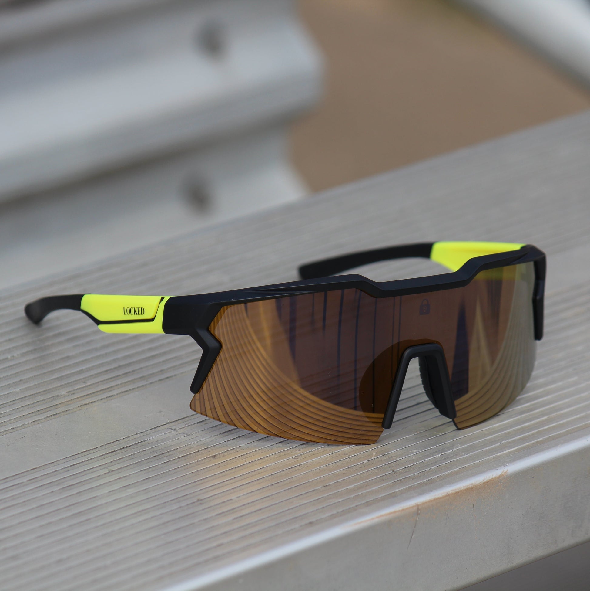 Full-view image of Locked Eyewear Firefly sunglasses, perfect for sports enthusiasts seeking reliable and stylish eyewear.