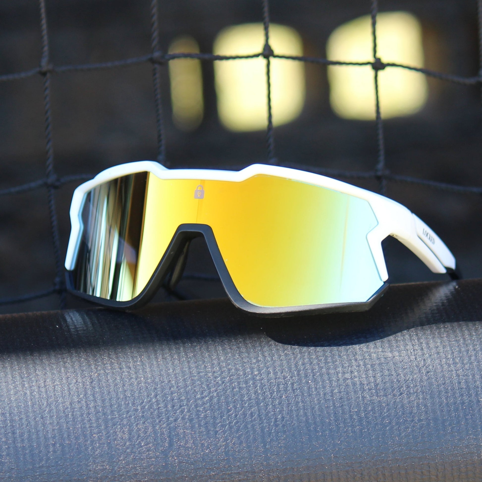 Front different angle of Locked Eyewear Lockdown sunglasses, polarized, featuring a sleek design for enhanced athletic performance.