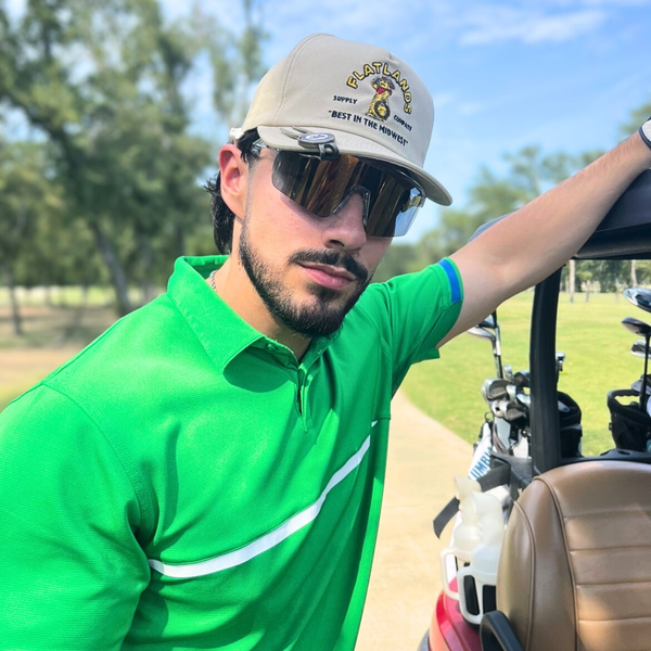 Golfer wearing pro grade locked sport sunglasses