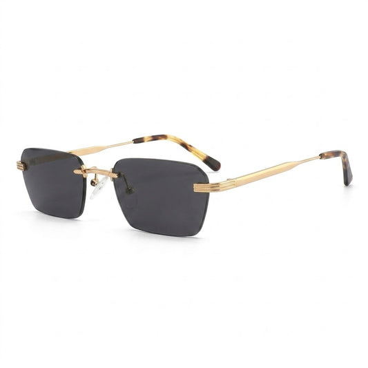 Locked Eyewear Magi baseball sunglasses for traveling college players with a gold rimless frame and polarized lenses designed for glare control during charter flights
