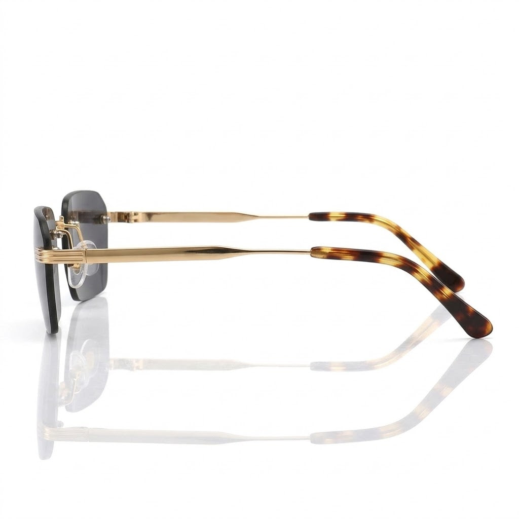 Locked Eyewear Magi baseball sunglasses for pro-level athletes with dark grey rimless lenses designed for a sharp look during away-game travel days