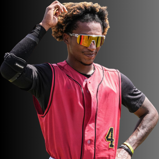 Pro athlete wearing Revelation Pro Series sunglasses with gold polarized lens – high-performance baseball sunglasses for UV protection and clarity.