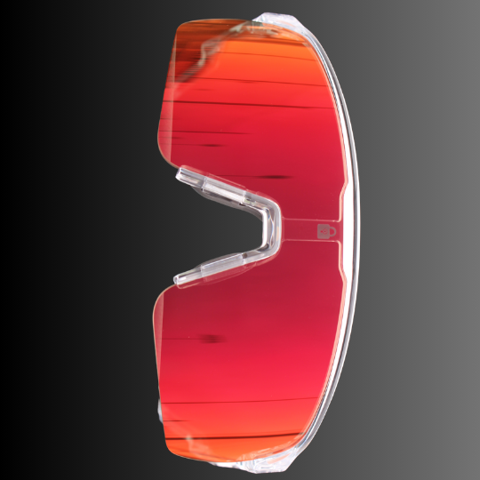 Locked Eyewear polarized red lens close-up – high-performance baseball sunglasses with anti-glare technology and impact-resistant frames
