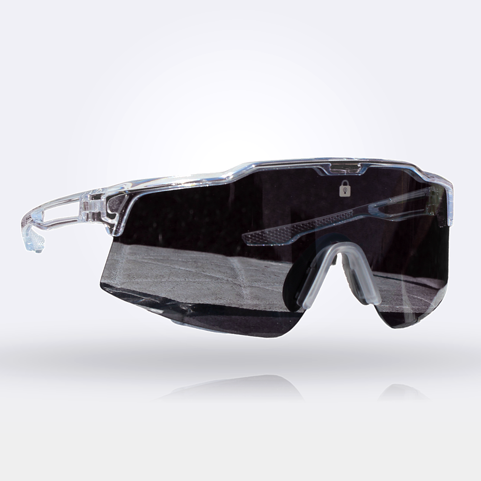 Locked Eyewear Veteran baseball sunglasses for high school athletes with smoke lens and crystal clear frame designed for hat-compatible comfort and glare elimination during varsity competition