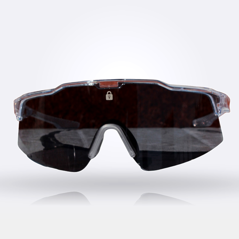 Locked Eyewear Veteran baseball sunglasses for infielders with clear frame and smoke black lens designed for maximum glare reduction and sharp visual contrast during game day