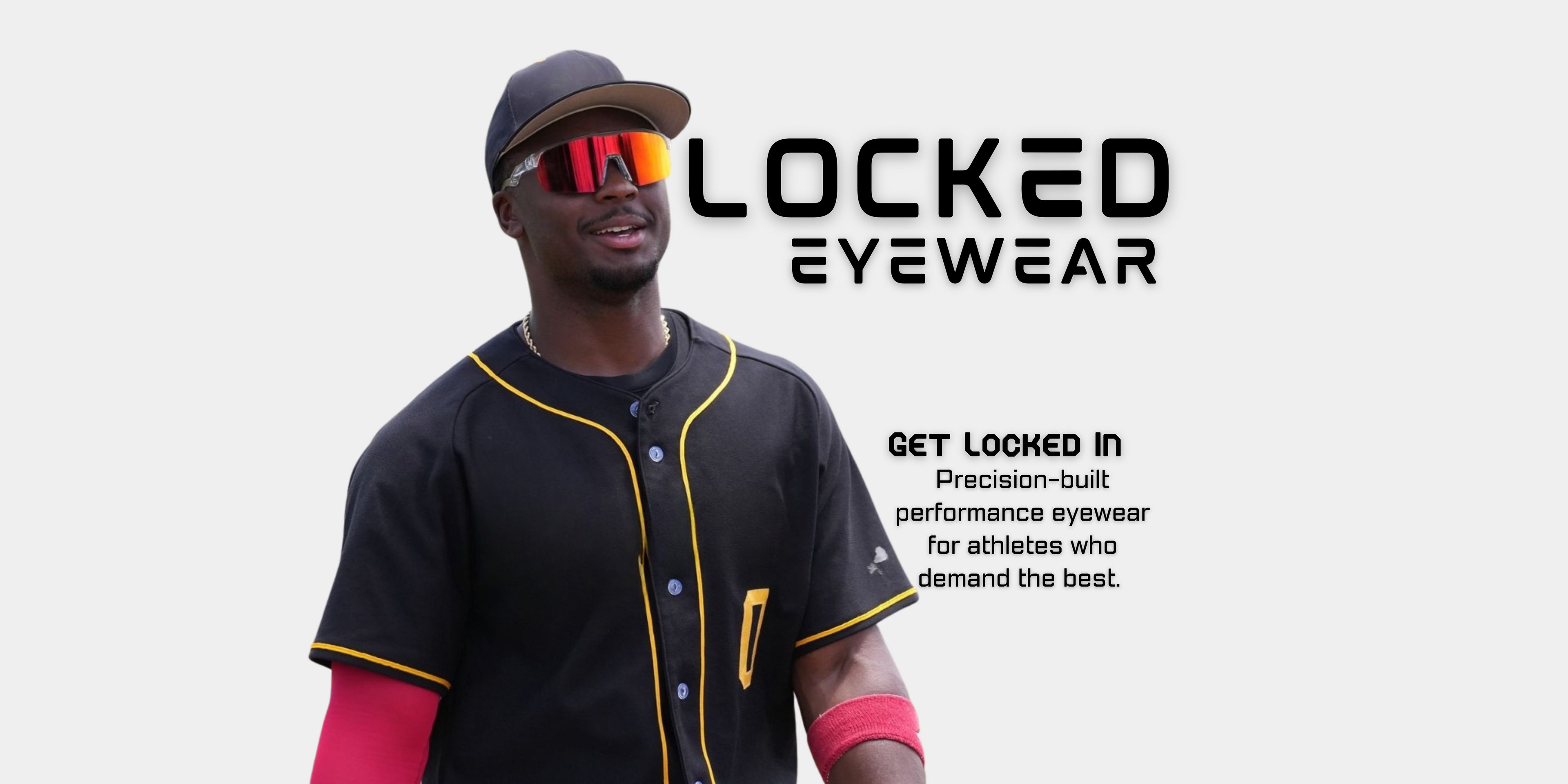 Locked Eyewear performance baseball sunglasses worn by pro athlete – polarized UV400 sport shades with lightweight wraparound frame designed for speed, clarity, and elite-level protection